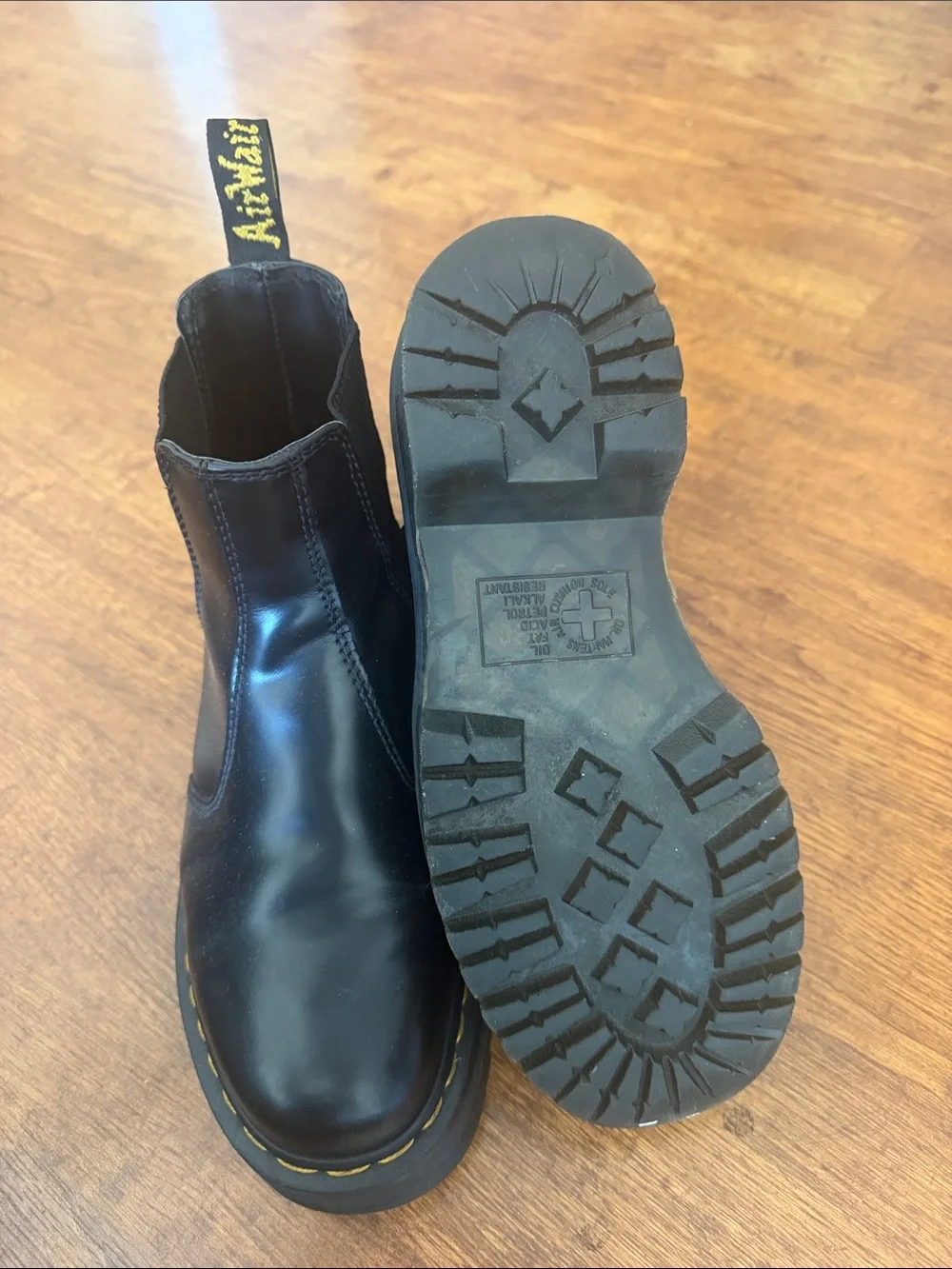 Dr. Martens Black Chelsea Platform Boots with Yellow Stitching